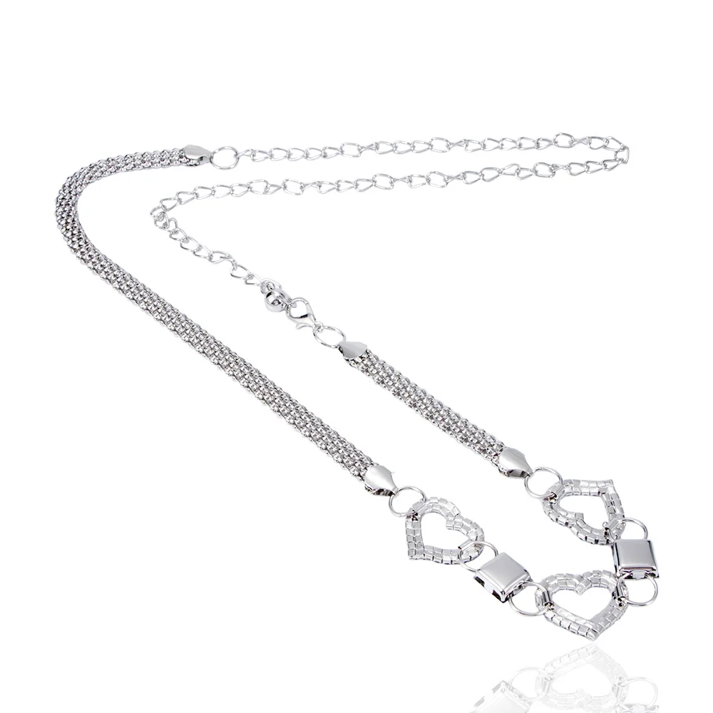 Модный длинный поясной ремень женский в форме сердца металлический серебристый