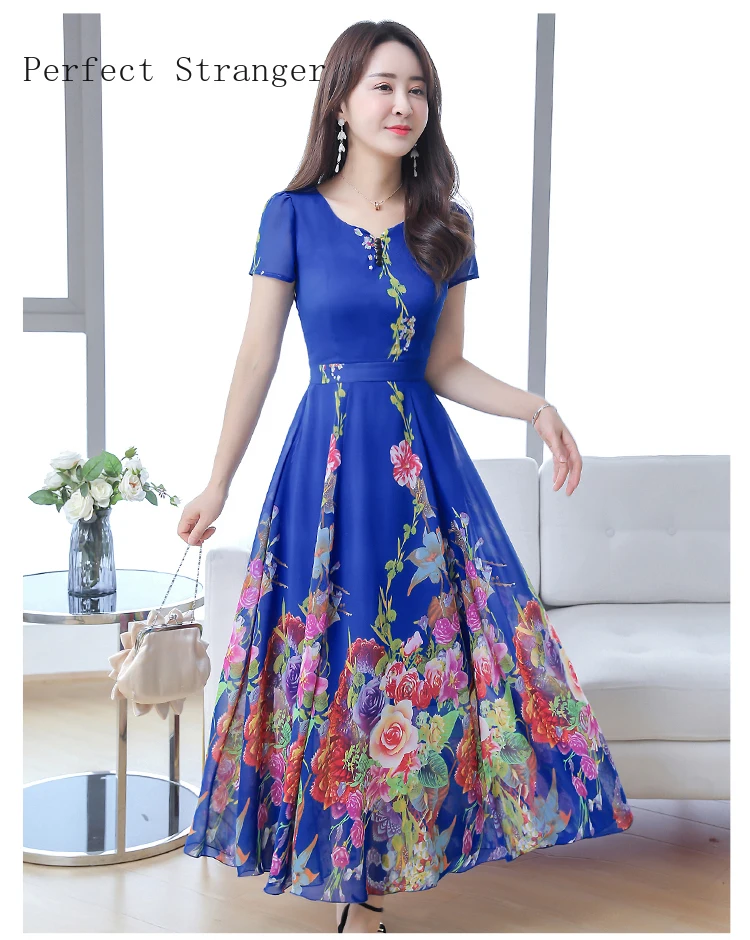 Женское шифоновое платье с V образным вырезом длинное плиссированное цветами