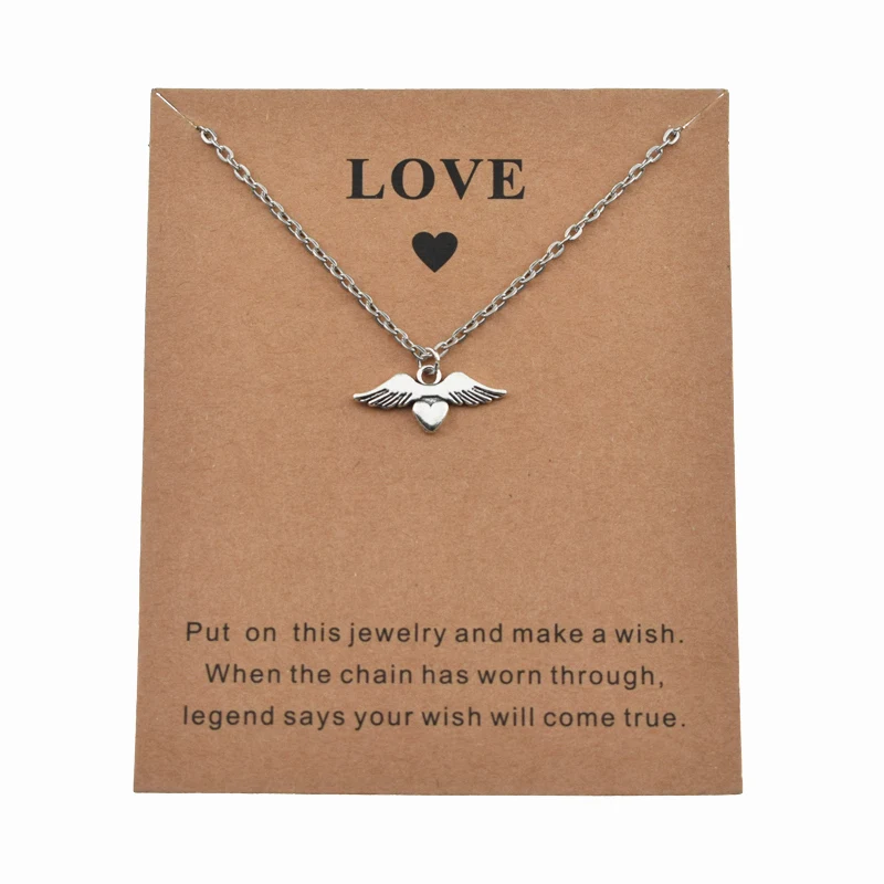 Новое Стильное античное серебряное ожерелье с подвеской в форме крыльев и сердца