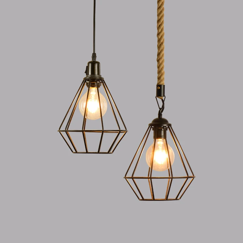 Винтажный подвесной светильник 220 В Геометрическая железная клетка абажур