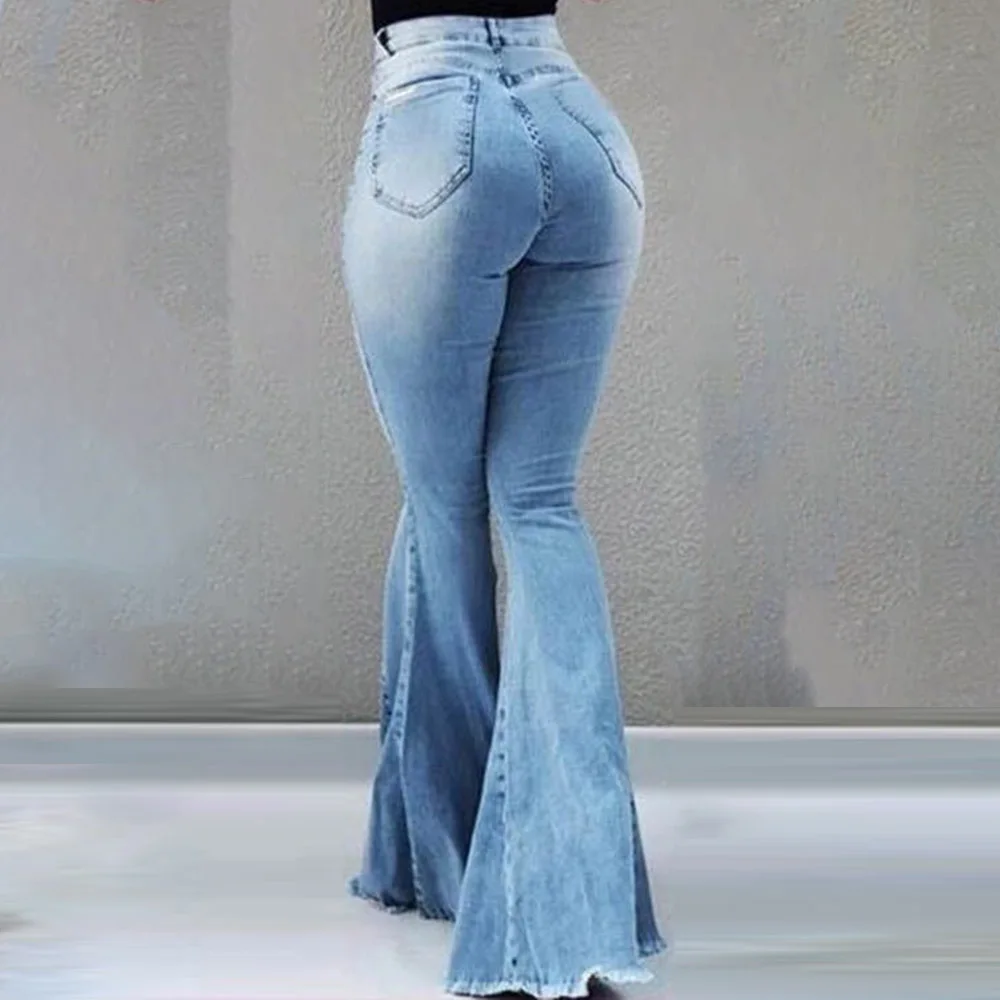 Модные джинсовые расклешенные брюки женские Ретро рваные Стрейчевые джинсы