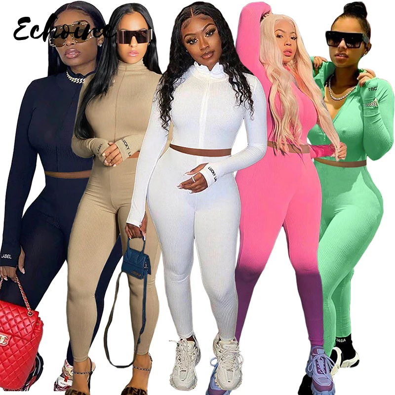 Осенне зимний спортивный женский комплект из двух предметов трикотажные топы на