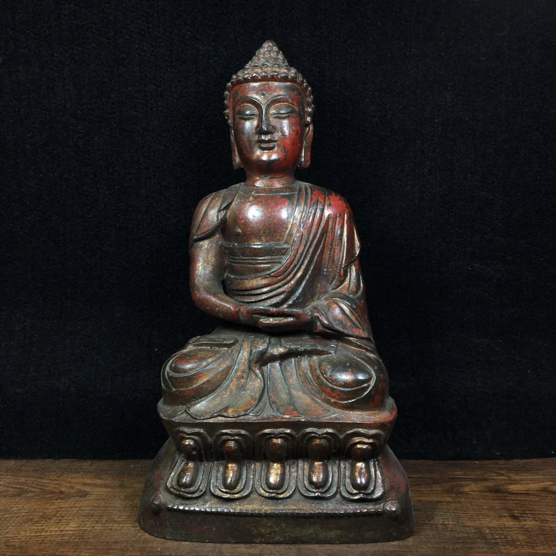 

Home Decor 10" Tibet Buddhism Old Bronze Cinnabars Amitabha Buddha Statue Shakyamuni Buddha Enshrine the Buddha