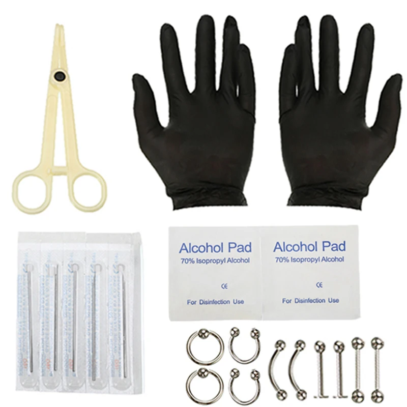 1 Set Disposable Body Piercing Kit Sterile Needle Eyebrow Lip Nipple Tongue Nose Belly Button Rings Tools | Украшения и