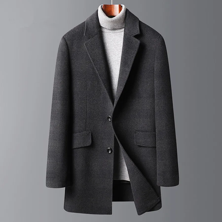 

Down Autumn and Winter Liner Thick Double-sided Woolen Coat Men's Cashmere Woolen Jacke Mid-length Wool Coat