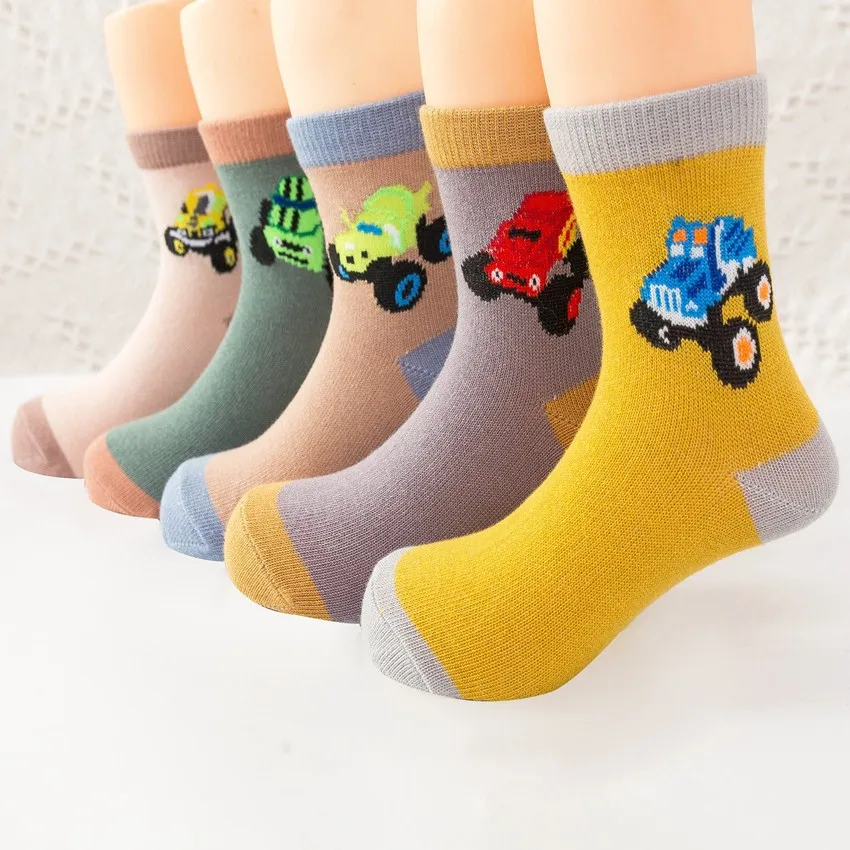 

5 Pairs/set New Autumn Winter Children Socks Cartoon Car Blaze Baby Boys Girls In Tube Socks Combed Cotton Student Sports Socks