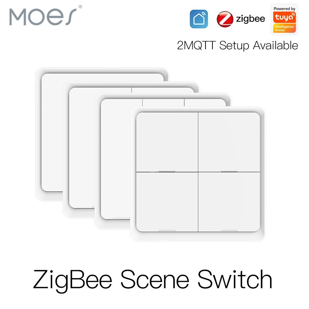 

Moes 4 Gang Tuya ZigBee Wireless 12 Scene Switch Push Button Controller Battery Powered Automation Scenario for Tuya Devices
