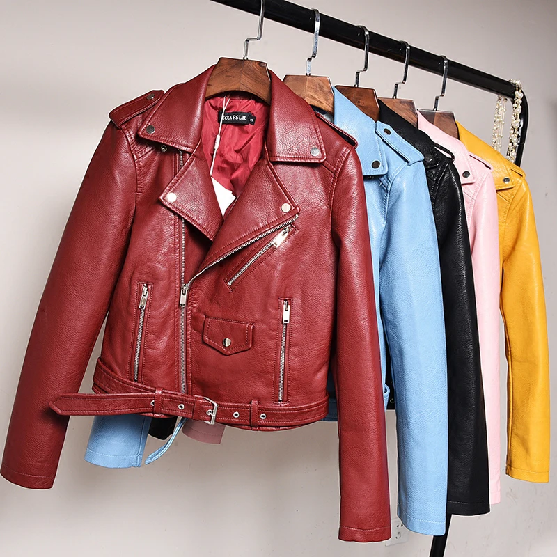 

Faux Leather Jackets Women Motorcycle Leather Jacket Woman Biker Jacket Faux Leather Jacket Basic Wine Red Pink Punk Jacket