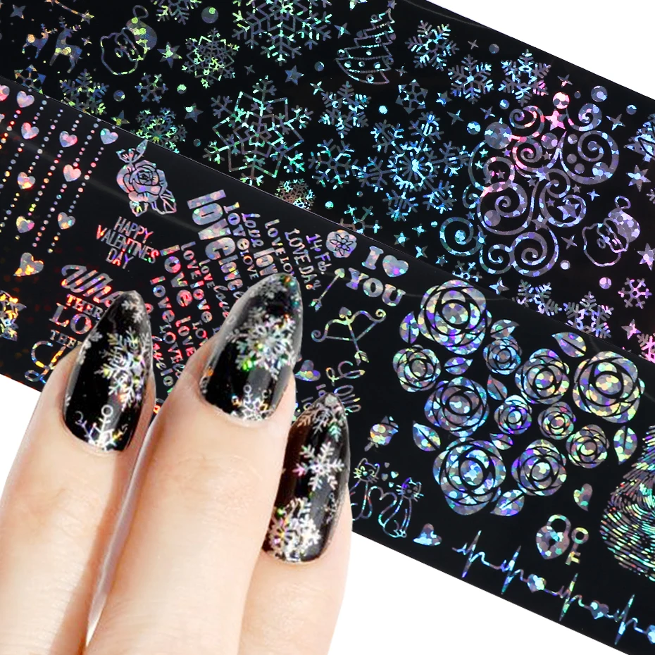 10 шт. Рождественская Фольга для ногтей голографическая Лазерная переводная