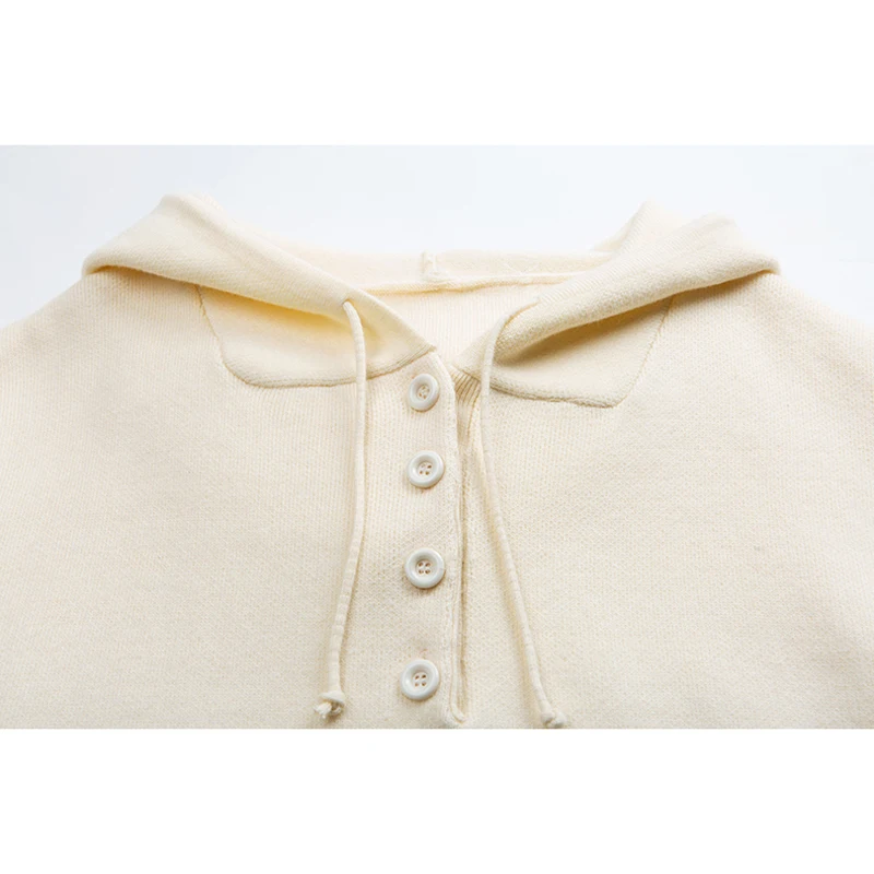 Fashion Hooded Sweater Female Solid Color Knitted Long Sleeve Pullovers Tops Women Spring New Casual Large Size Loose Sweater