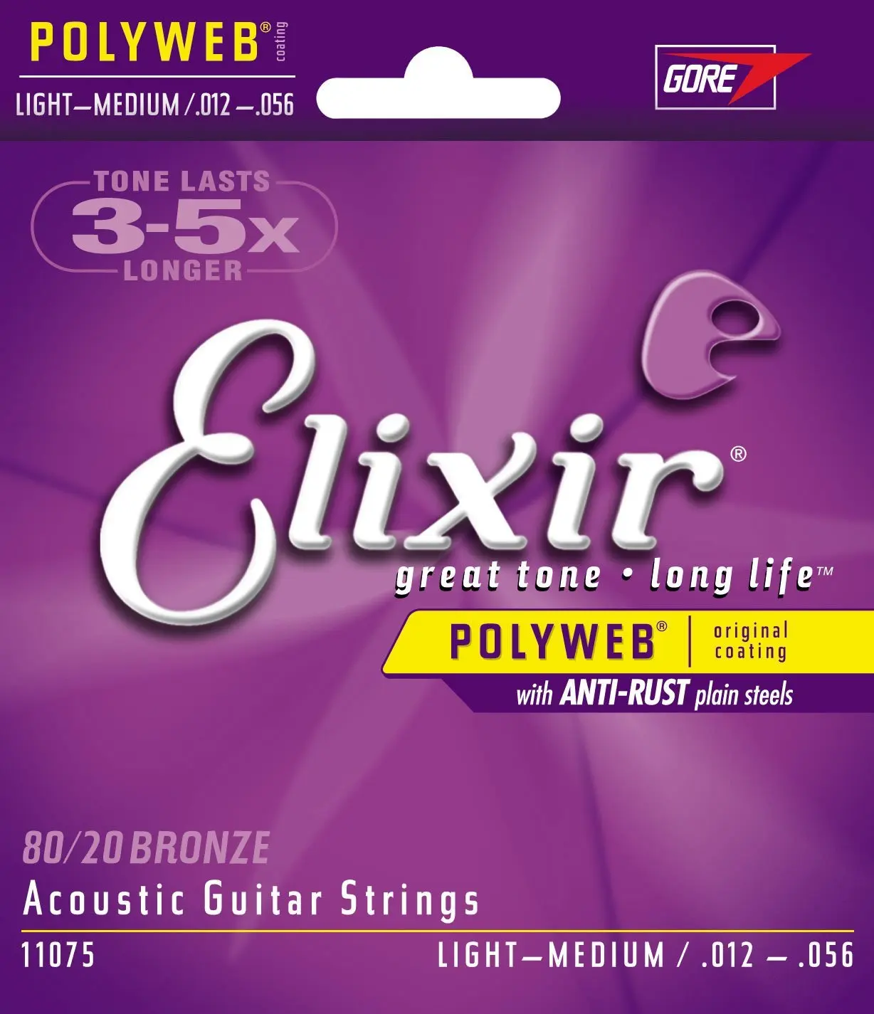 Оригинальные струны Elixir 11075 Polyweb 80/20 бронзовые для акустической гитары. 012 .056