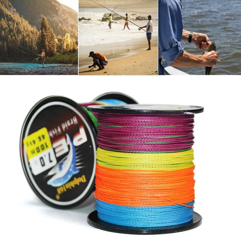 

Суперпрочная цветная рыболовная леска 100 метров, 4 пряди, плетеная полиэтиленовая леска 10-80 фунтов, рыболовные аксессуары