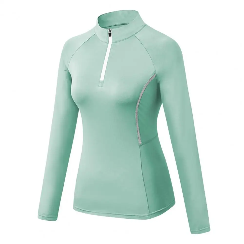 

Zip Pullover Polyester Semi-high Collar Yoga Top Solid Color High Elasticity Fitness Accessory Athletic Long Sleeves Sports Top