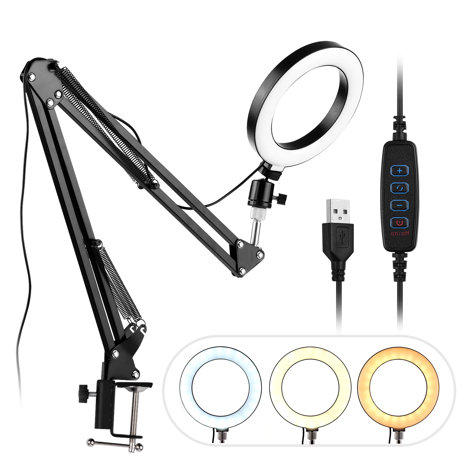 

6-дюймовый мини-светодиодный кольцевой светильник, заполнясветильник свет для фотосъемки, 3 режима освещения, регулируемая яркость, питание...