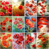 chenistory diy oil painting by numbers red flower kits handpainted gift oil picture by number acrylic for home wall artwork home