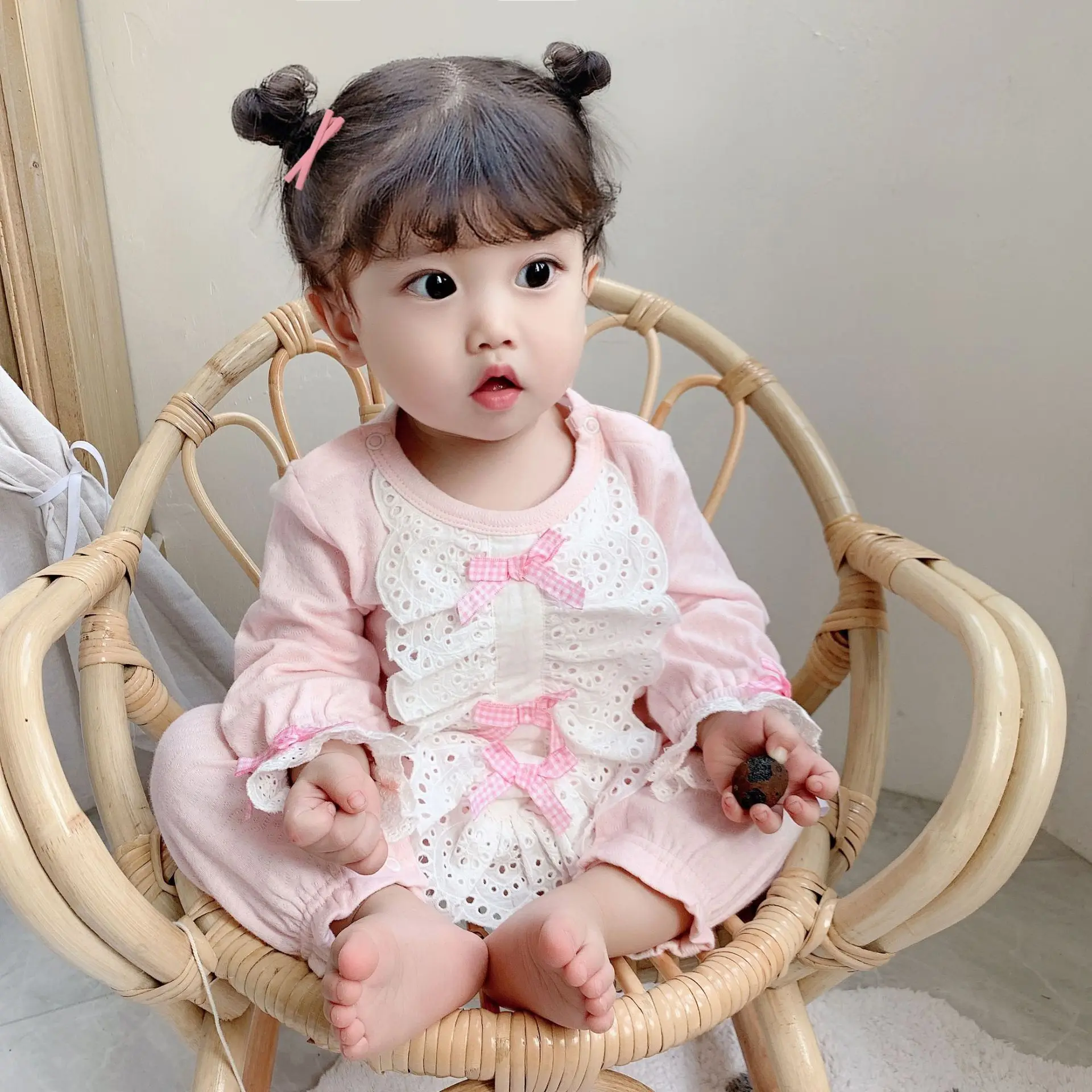 Новый весенне-осенний комбинезон для маленьких девочек с кружевным бантом