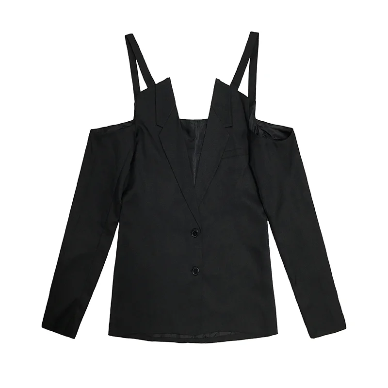

Asymmetric Blazer For Women V Neck Long Sleeve Off Shouder Backless Patchwork Streetwear Coats Female 2020 Fashion New Style