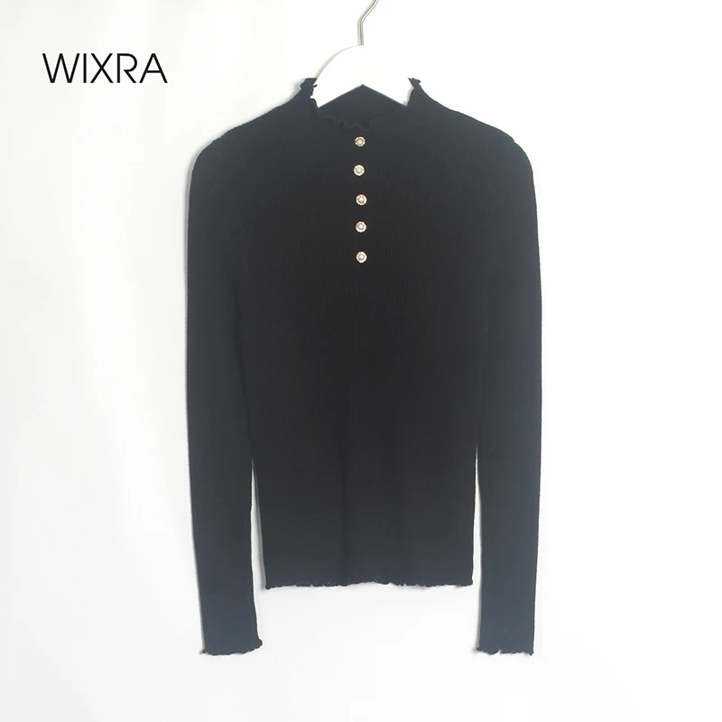 

Wixra женские эластичные свитера, модные элегантные женские пуловеры с высоким воротником, вязаные жемчужные пуговицы, джемперы на осень