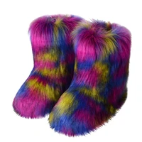 flat heeled high top imitation fur boots warm solid color winter yellow deep mouth round toe mid tube snow boots