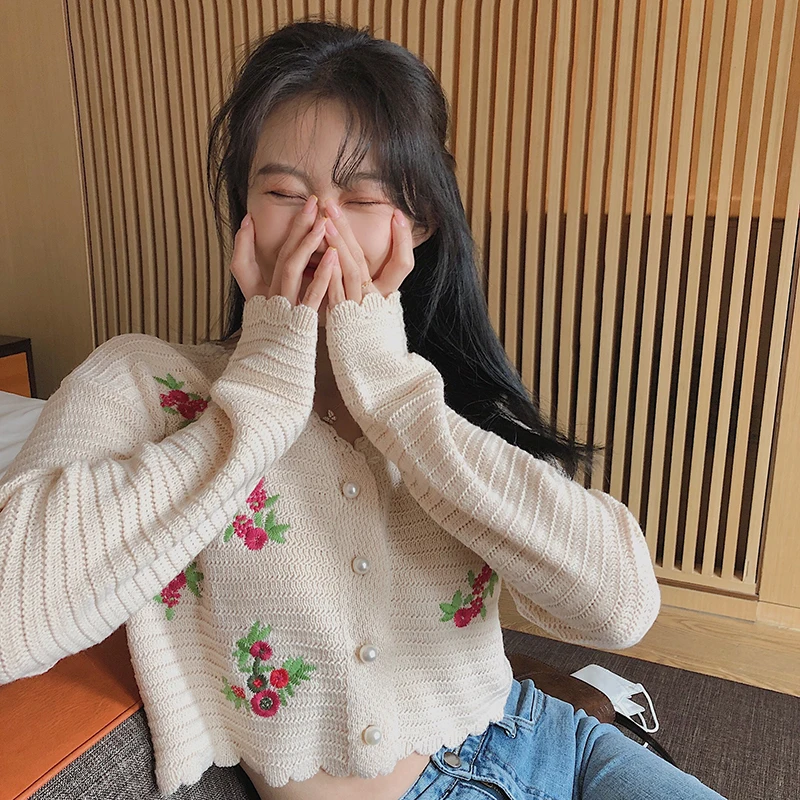 

Fashion Spring Women Short Cardigans Femme Embroidery Sweaters Women Short Sweater