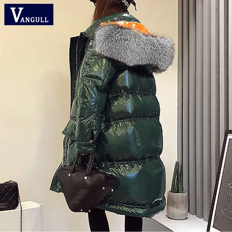 Vangull, новые зимние блестящие куртки, женские парки с капюшоном и хлопковой подкладкой, Повседневная Уличная одежда, тонкое теплое плотное зимнее пальто, парка, верхняя одежда
