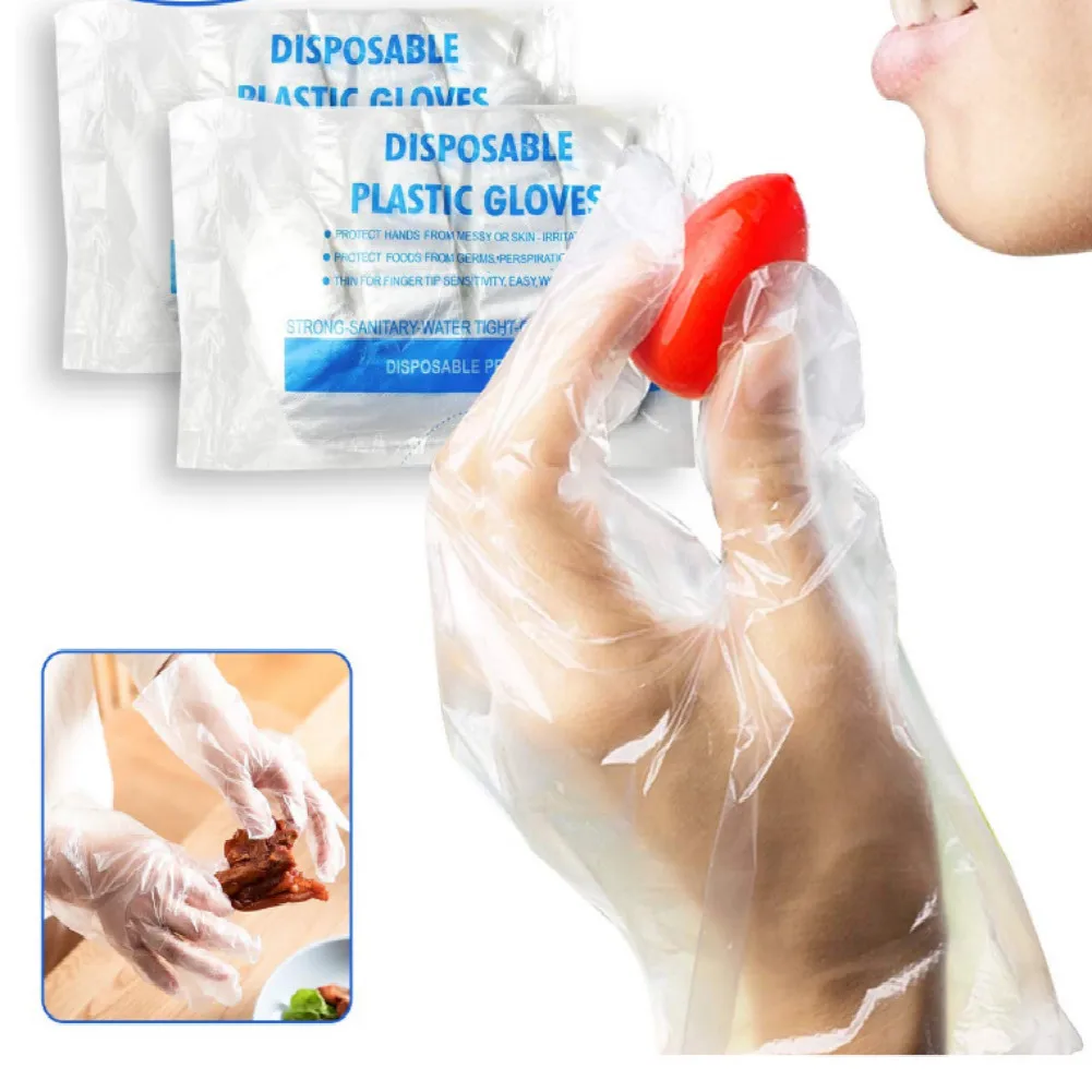 100 шт PE пластиковые одноразовые перчатки для приготовления пищи прозрачные