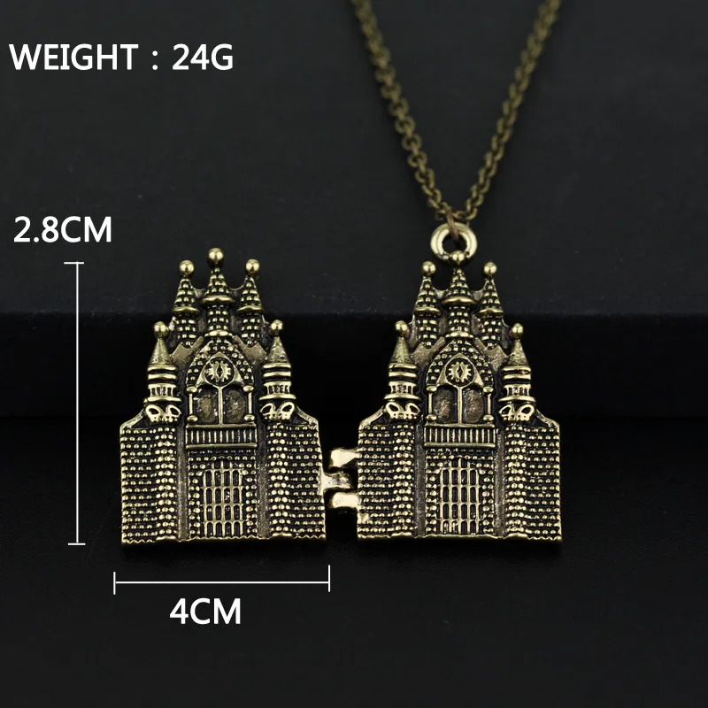 

ZXMJ Harried Hogwarts School magic castle necklace Potters 3D Vintage Lovers Locket building necklaces Pendant for Men Jewelry