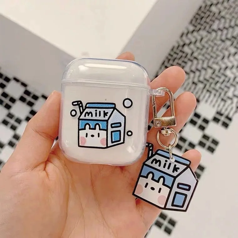 

INS Cute Milk Keychain For Woman Airpods 1/2 Case Transparent Tpu Headphone For Airpods Pro 3 Wireless Bluetooth Cover