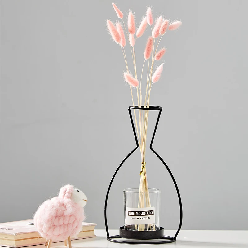 Стеклянная ваза железная подставка для цветов настольное украшение дома