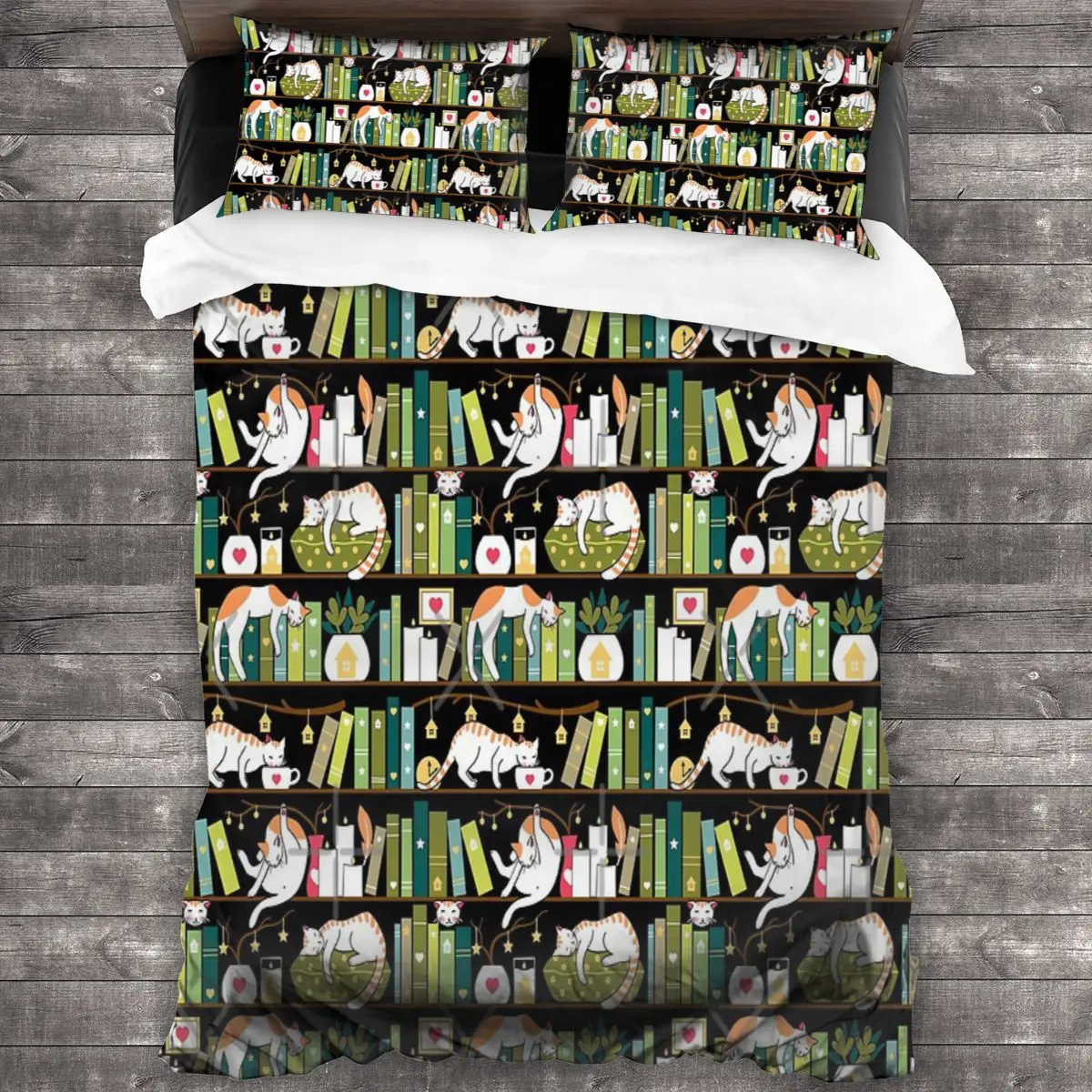 

Library Cats - Whimsical Cats Linens Bedspread Bedding Set Duvet Cover Plaid Quilt Cover 90 Bed Linen Calico