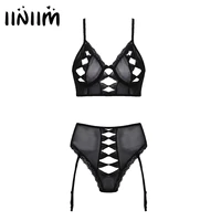 women hollow out bowknot lingerie suit see through mesh lace trimming underwear underwire unlined bra tops with garters briefs