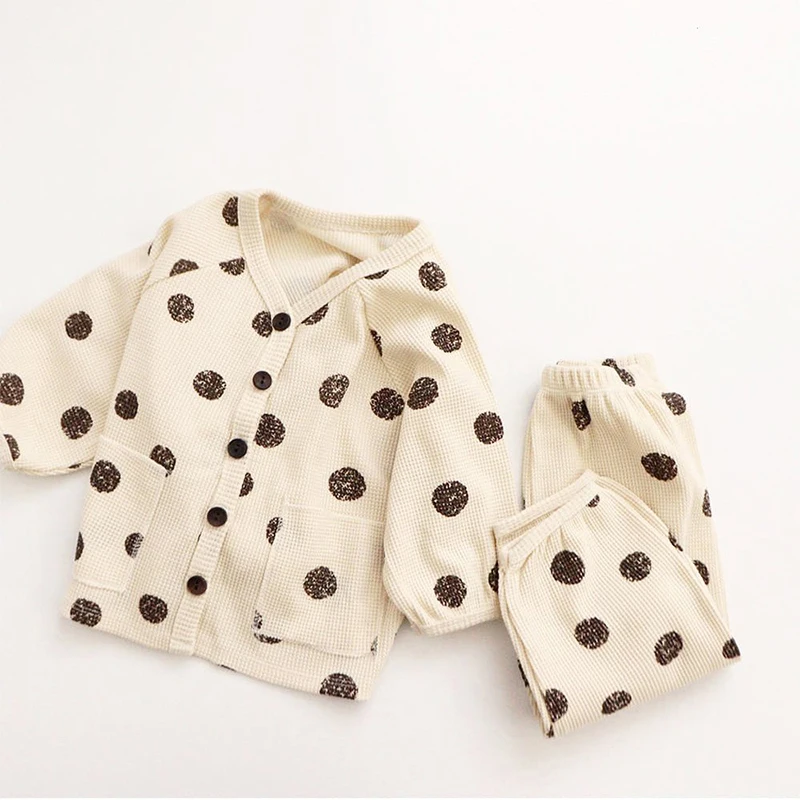 Toddler Baby Clothing Sets Autumn Winter Infant Baby Boys Girls Polka Dot Cardigan+Pants 2pcs Outfit Kids Clothes Baby Tracksuit
