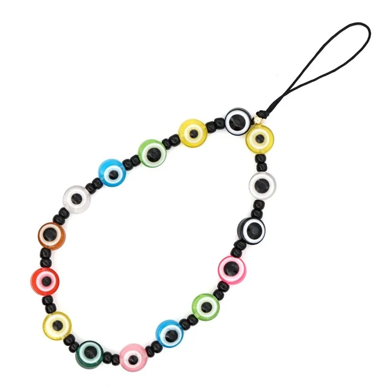 Acrylic Colorful Eyes Beads Phone Chain Strap Handmade Bracelet Telephone Portable Lanyard for Keys Lady Gift Bohemian Jewelry