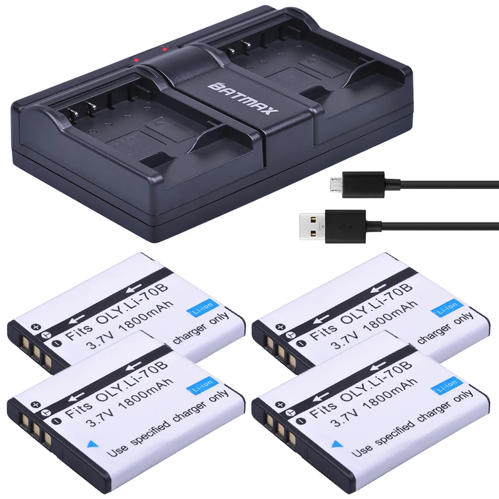 

4Pc Li-70B 1800mAh Li 70B Battery + USB Dual Charger for Olympus FE-4020 FE-4040 FE4020 FE4040 D705 FE5040 D-705 D-710 VG-110