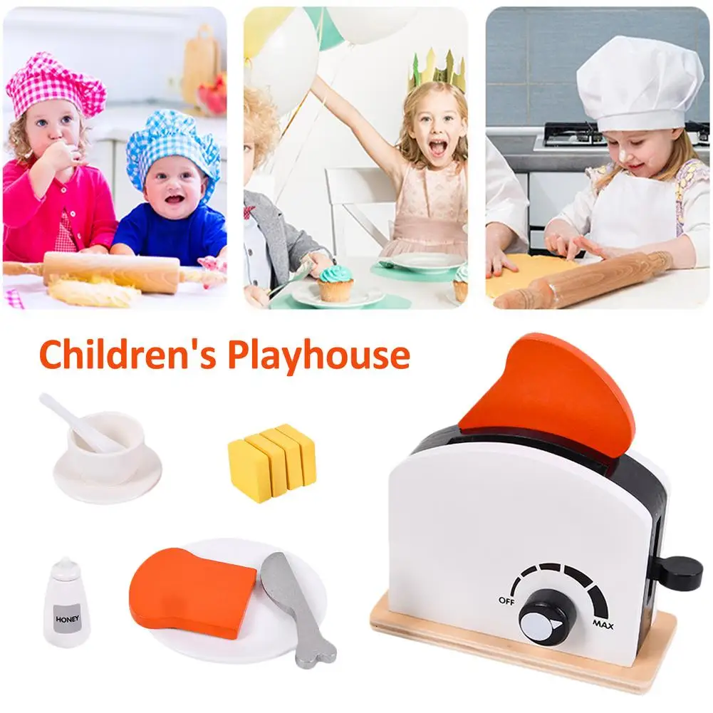 

Kids Wooden Pretend Play Sets Simulation Toasters Bread Maker Coffee Machine Blender Baking Kit Game Mixer Kitchen Role Toy