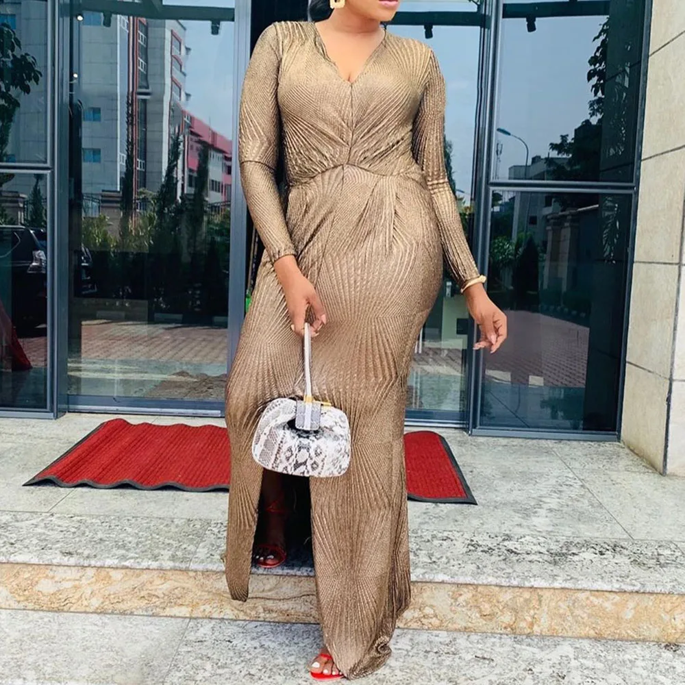 Женское вечернее платье в африканском стиле коричневое длинное длиной до пола с