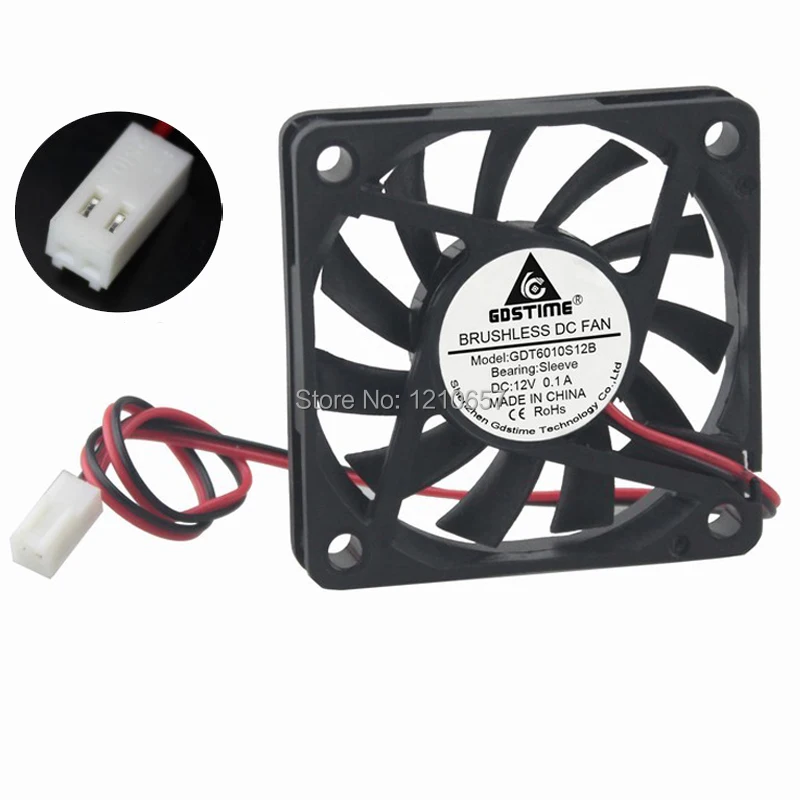 

2 PCS LOT Gdstime 60mm 6010 6cm 60x10mm DC 12V 2Pin 2510 Connector Air Cooling Motor Fan