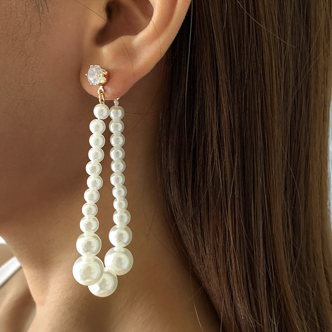 

Ingemark Classic Elegant Simulated Pearl Tassel Drop Earring for Women Bijoux Kpop Irregular Pendant Crystal Earring Ear Jewelry