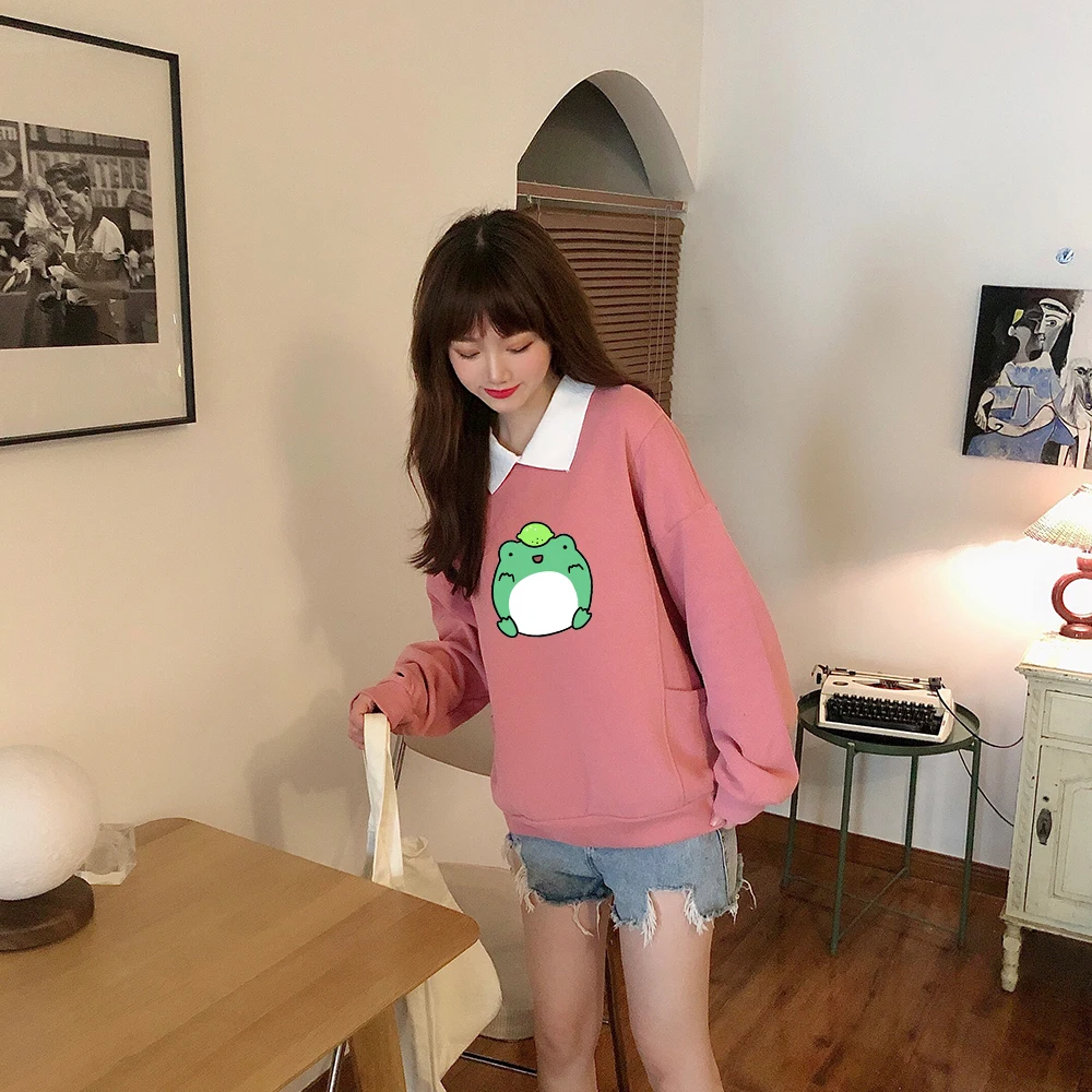 

Женский хлопковый свитшот с длинным рукавом и принтом лягушки