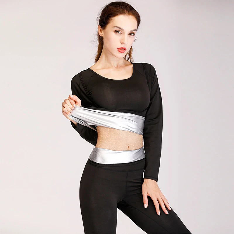 

The New Women Slimming Set Anti-microbial Stretch Long Johns Body Shapers Motion Set Running Workout Sports Sweating Loose Set