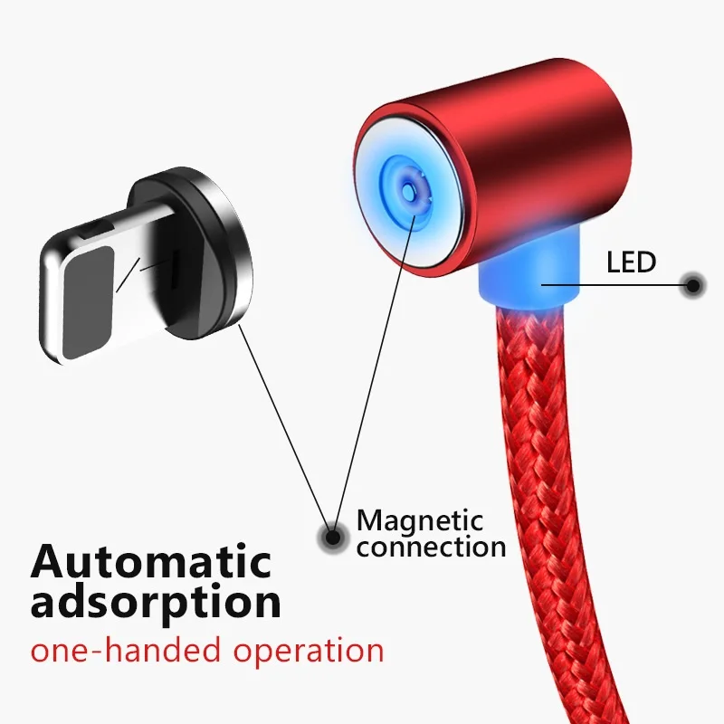 1 м LED 360 Тип C микро USB кабель для iPhone Samsung Huawei Xiaomi магнит L стиль данных зарядный