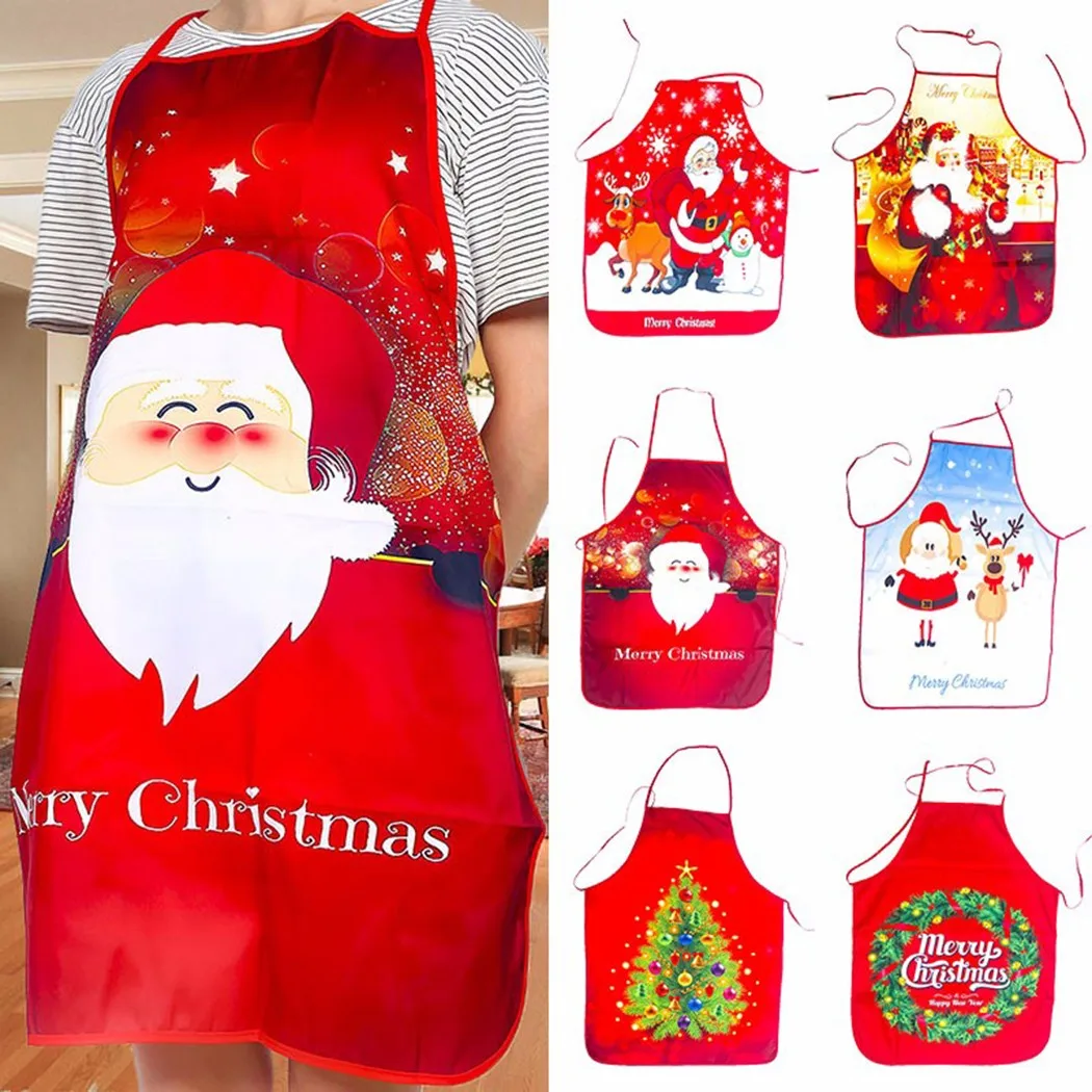 

1pc Merry Christmas Apron Kitchen Funny Deer Snowman Printing Christmas Apron 80 X 60cm Home Kitchen Cooking Baking Chef Decor