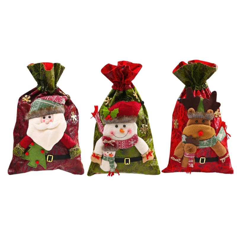 

D7WA Christmas Gifts Bag Drawstring Handbag Santa Claus/Snowman/Deer Ornaments Toy