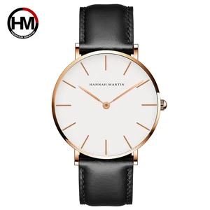 Imported Hannah Martin High Quality Rose Gold Dial Watch Men Leather Waterproof Wristwatch Women Dress Fashio