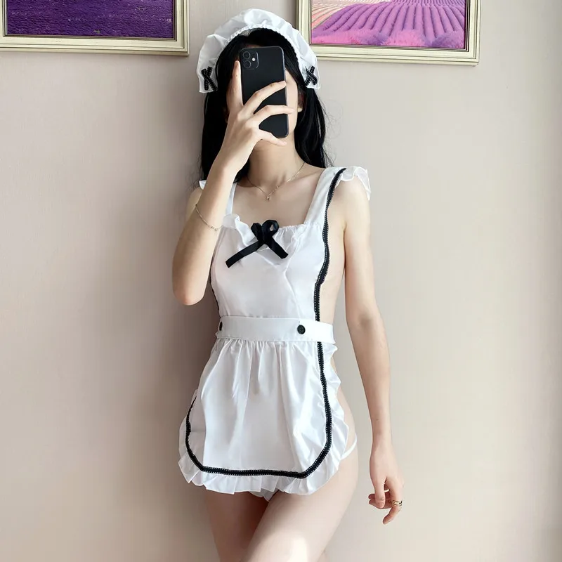 

Womens Femme Lingerie Sexy hot Parties Maid Dress Retro Apron Kitchen Cooking Cleaning Dress Cosplay Sexy Costume Halloween