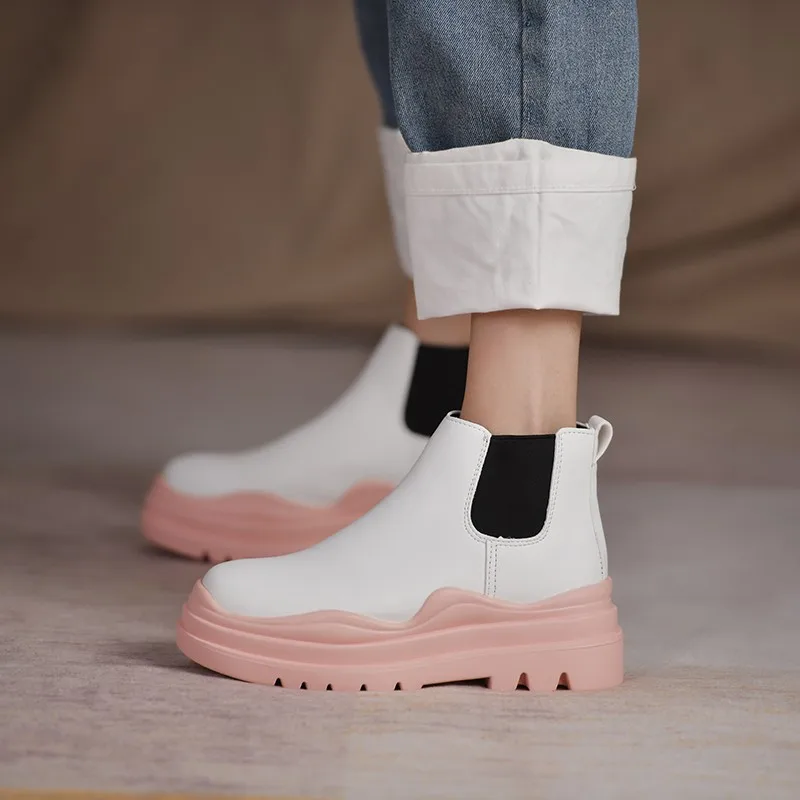 

Новинка осени 2021, модные женские ботильоны на платформе, ботинки челси, женские мотоциклетные Короткие повседневные ботинки на толстом каб...