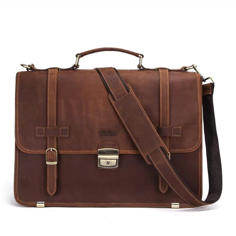 

2019 Genuine mens Leather laptop messenger bags Man Business Affairs Briefcase Inch Portable Computer Package designer a case