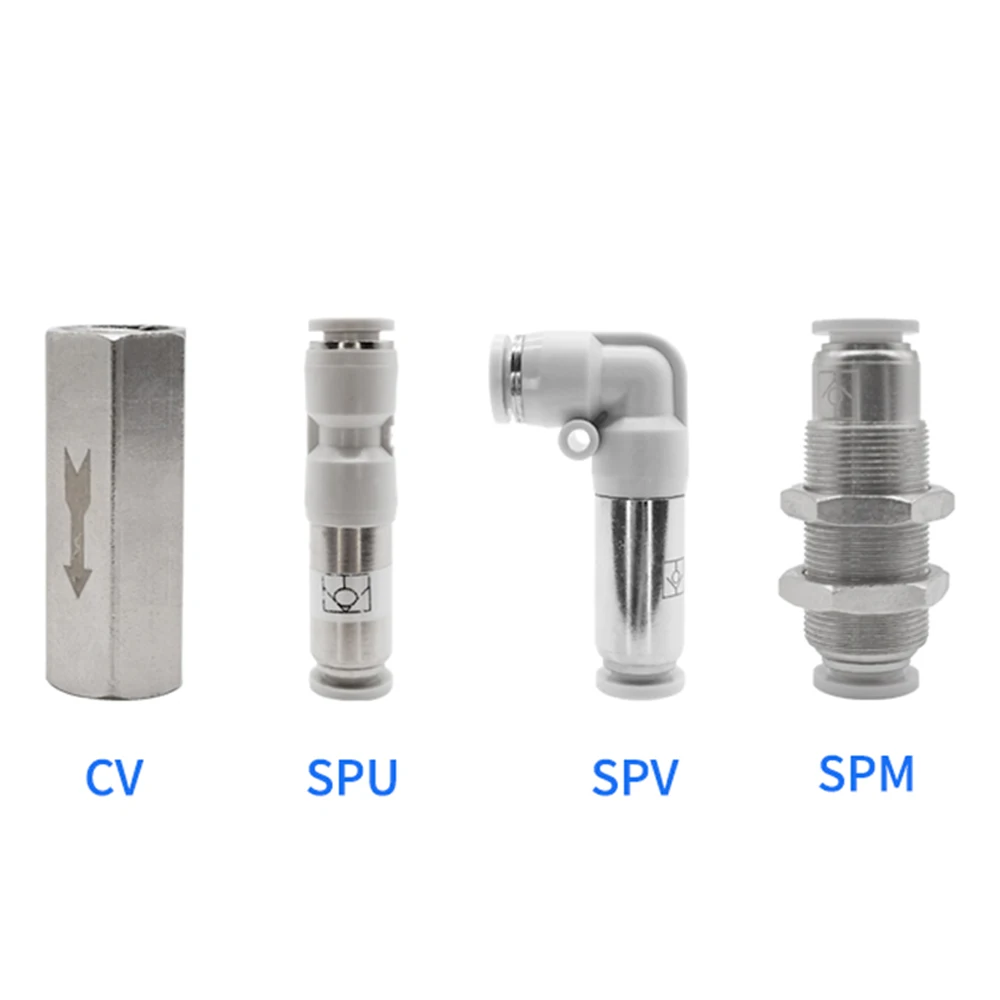 Пневматический быстроразъемный резьбовой соединитель CV01 02 03, обратный клапан SPU SPV SPM 4 6 8 10 12 мм trachea, прямой через быстрый соединитель Пневматический быстроразъемный резьбовой соединитель CV01 02 03, обратный клапан SPU SPV SPM 4 6 8 10 12 мм trachea, прямой через быстрый соединитель