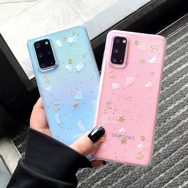 Блестящий Прозрачный чехол LOVECOM со звездами и Луной для Samsung A51 A71 A12 A50 A42 A72 A52 S21 S20 S10