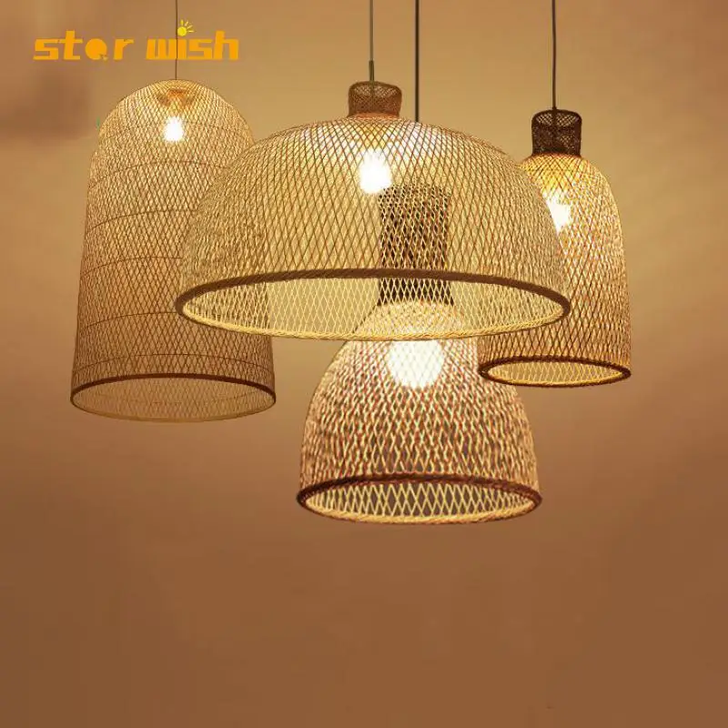 Японский бамбуковый художественный подвесной светильник деревянный плетеный в